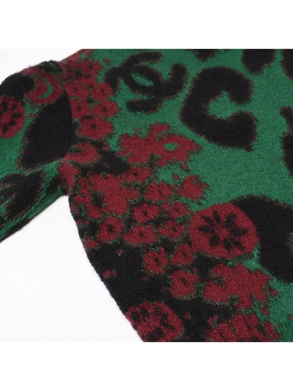 Chanel Knit Sweater CC Logo Leopard Green Cashmere Mohair Wool 4 34